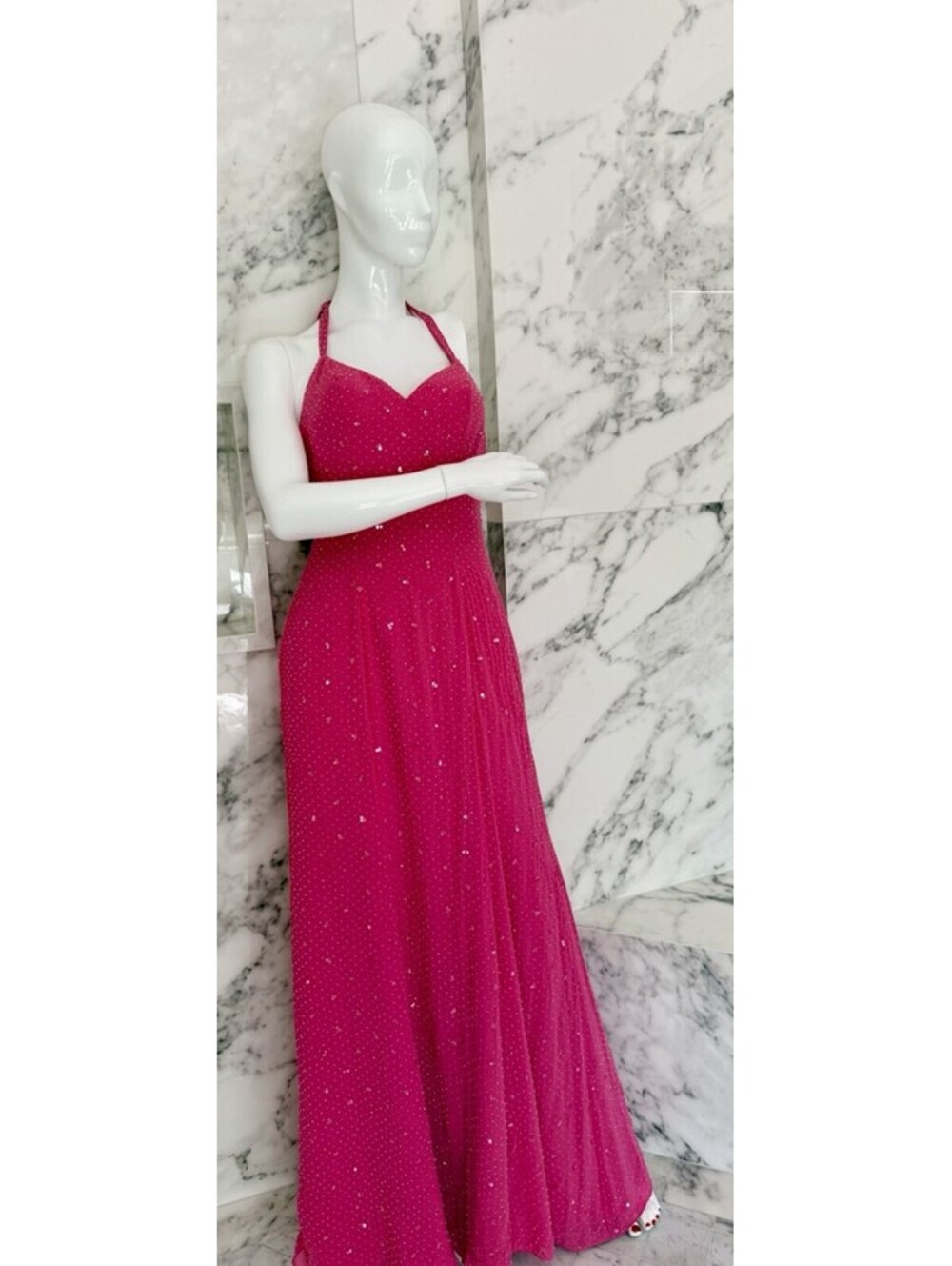 Mori Lee 7611 Vintage Pink Beaded Sequin Halter Prom Gown Dress Size 5/6 Medium